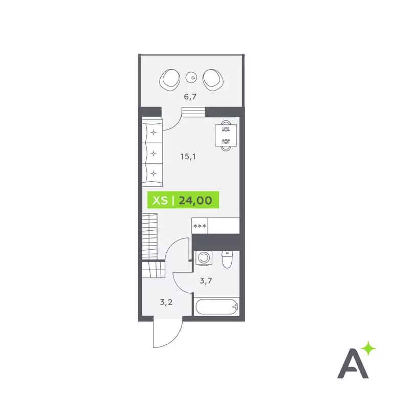 Квартира-студия: Кудрово, Солнечная улица, 10к1 (24 м) - Фото 1