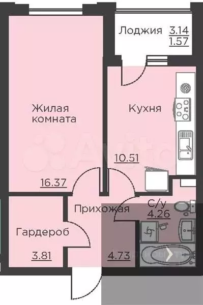 1-к. квартира, 41,2 м, 2/18 эт. - Фото 0