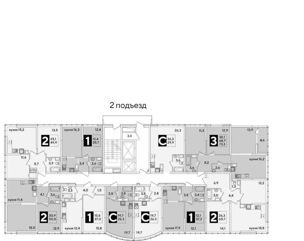 Студия Краснодарский край, Краснодар Самолет-6 жилой комплекс (26.3 м) - Фото 2