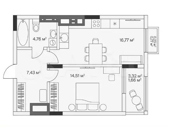 1-к. квартира, 45,1 м, 7/7 эт. - Фото 1