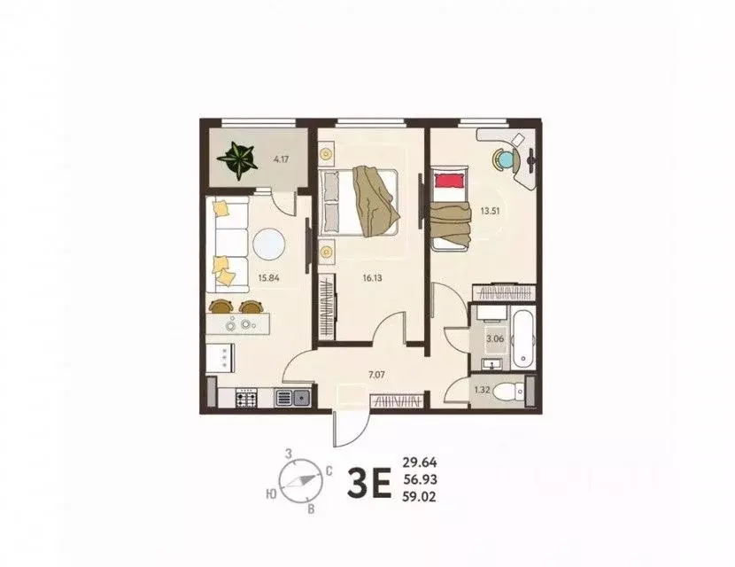 2-к кв. Курская область, Курск ул. Энгельса, 115 (59.0 м) - Фото 1