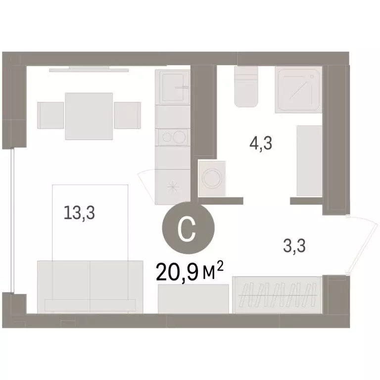 Квартира-студия: Тюмень, ЖК Дом у Озера (20.91 м) - Фото 1