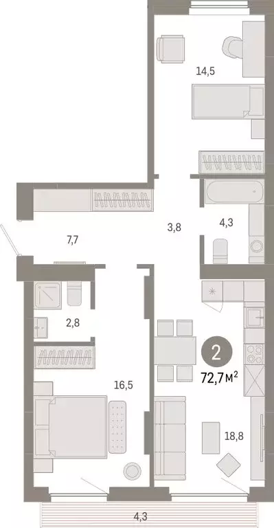 2-комнатная квартира: Новосибирск, Заельцовский район (72.7 м) - Фото 1