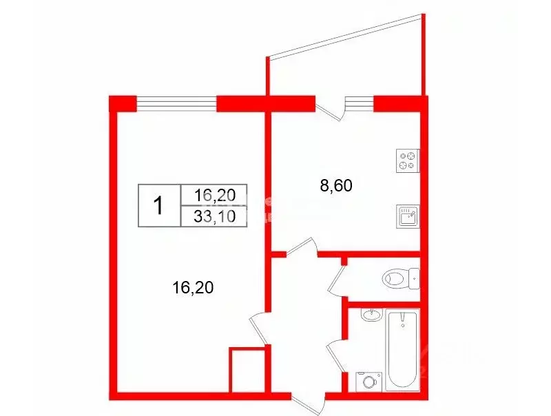1-к кв. Санкт-Петербург Дунайский просп., 3к4 (33.1 м) - Фото 2