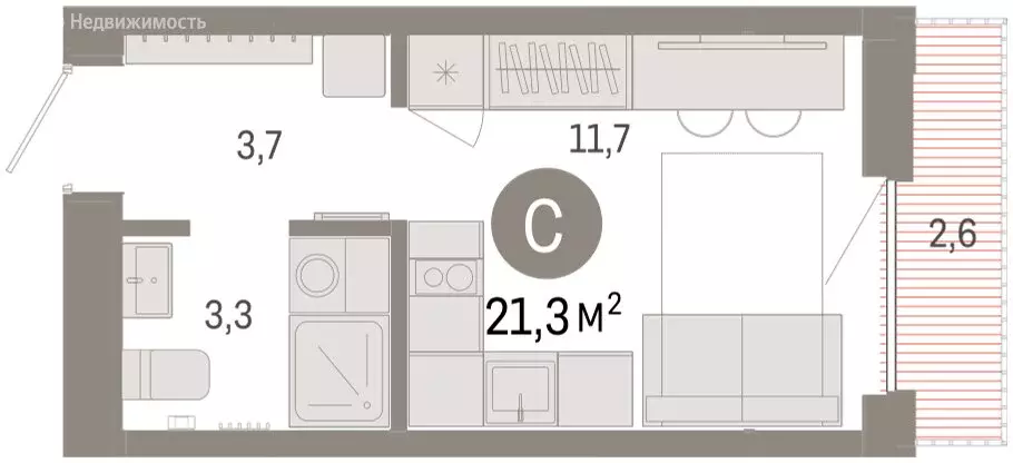 1-комнатная квартира: Тюмень, Краснооктябрьская улица, 4к2 (21.1 м) - Фото 2