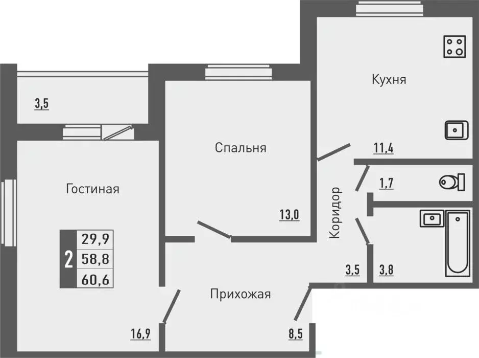 2-к кв. Орловская область, Орловский муниципальный округ, д. Жилина, ... - Фото 1