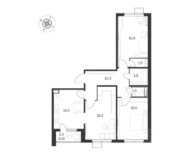 3-к кв. Московская область, Люберцы ул. Рождественская, 4 (100.1 м) - Фото 1