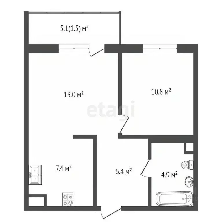 2-к кв. Тюменская область, Тюмень Профсоюзная ул., 61 (43.9 м) - Фото 2