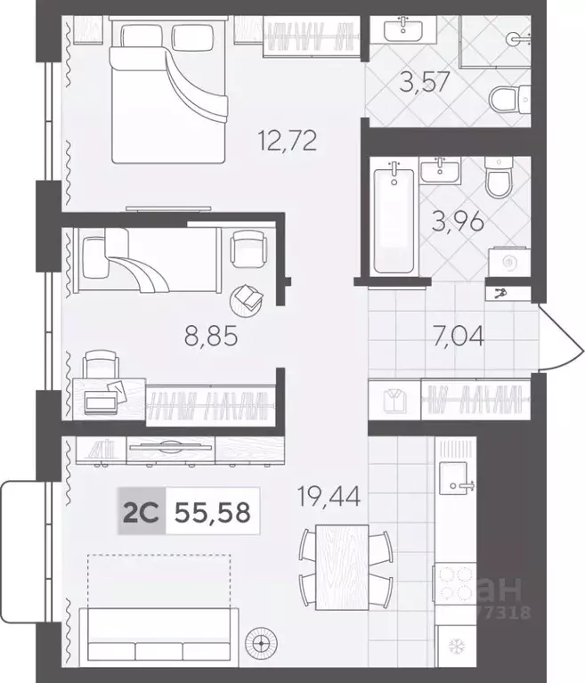 2-к кв. Тюменская область, Тюмень Скандиа.Квартал в Комарово Парк ... - Фото 1