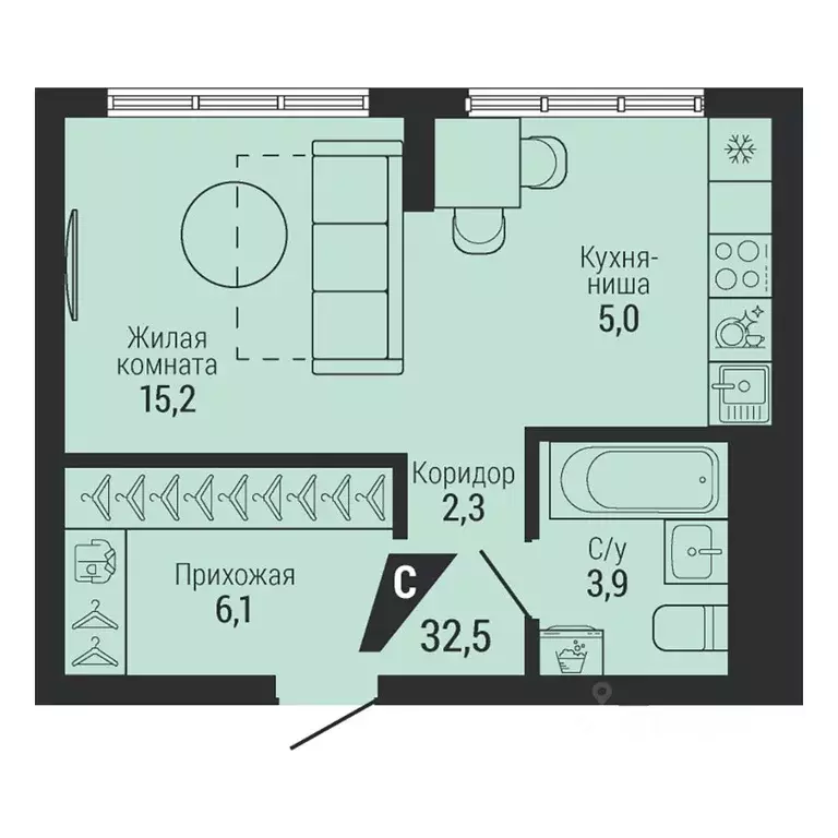 1-к кв. Свердловская область, Екатеринбург Вторчермет жилрайон,  (32.5 ... - Фото 1