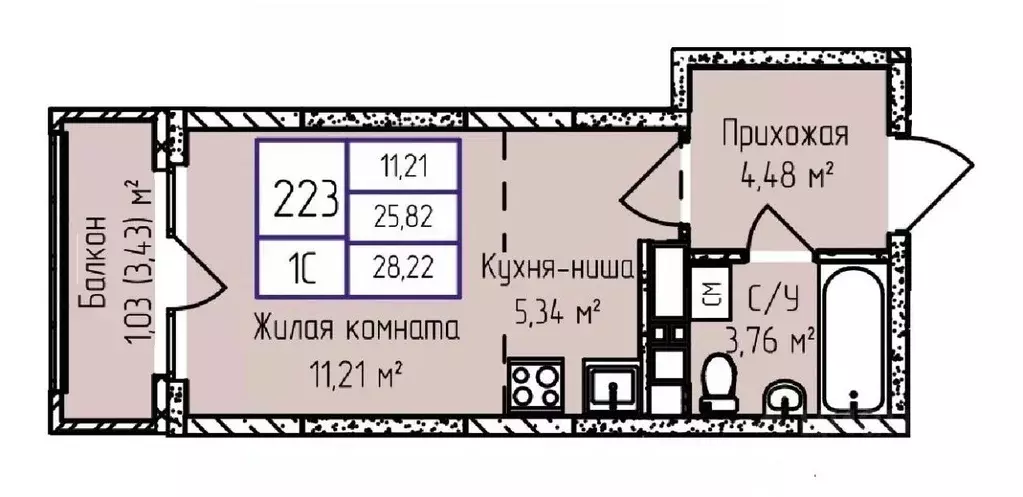 1-к кв. Удмуртия, Ижевск ул. Героя России Ильфата Закирова, 20А (28.39 ... - Фото 0