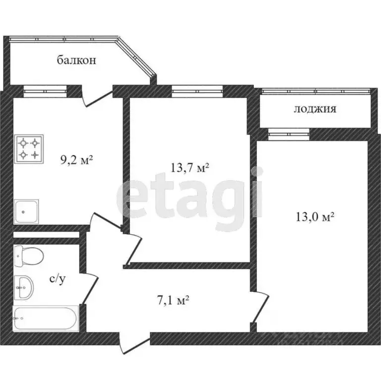 2-к кв. Ямало-Ненецкий АО, Новый Уренгой Сибирская ул., 85 (44.9 м) - Фото 1