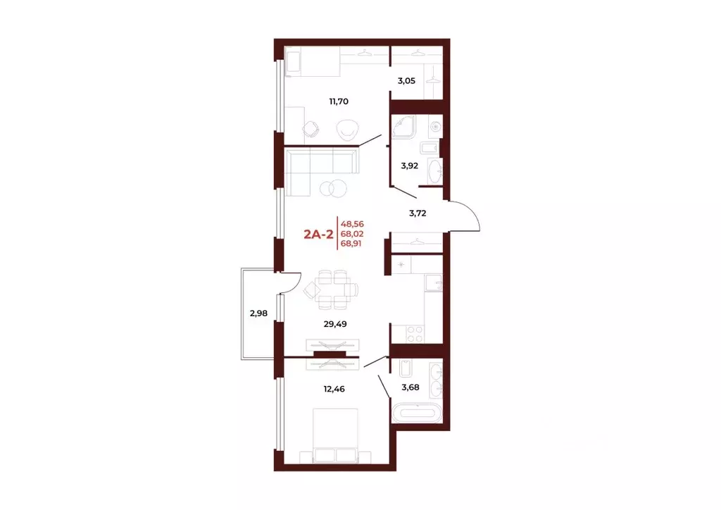 2-к кв. Пензенская область, Пенза Арбери жилой комплекс (68.91 м) - Фото 1