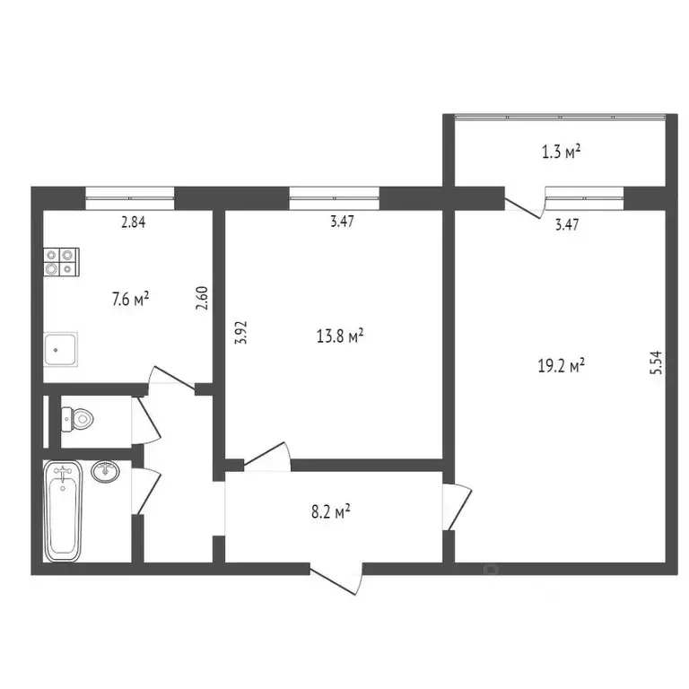 2-к кв. Омская область, Омск просп. Комарова, 5 (54.6 м) - Фото 1