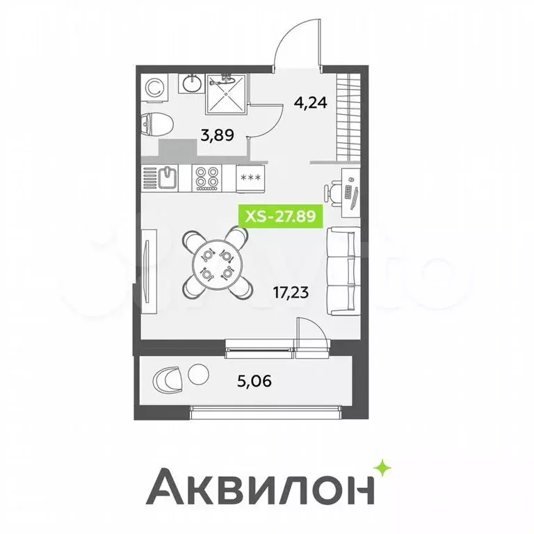 Квартира-студия, 27,9 м, 9/12 эт. - Фото 1