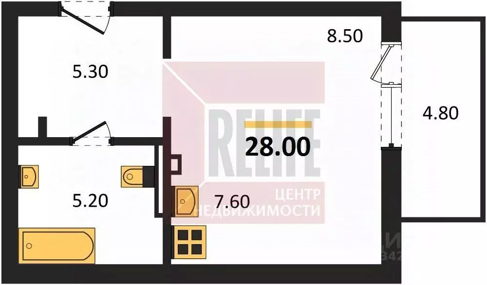 Студия Калининградская область, Калининград Тихорецкая ул., 5 (28.0 м) - Фото 2