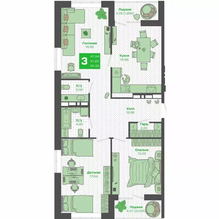 3-комнатная квартира: Владивосток, Ленинский район, ЖК Зелёный Бульвар ... - Фото 1