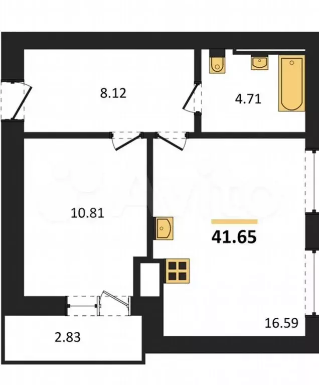 1-к. квартира, 41,7 м, 6/8 эт. - Фото 1
