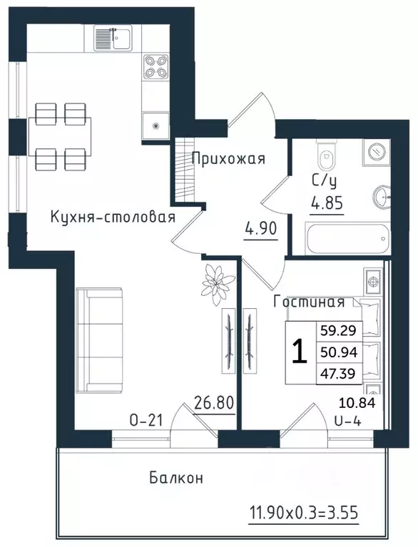 1-к кв. Калининградская область, Янтарный пгт  (59.29 м) - Фото 0