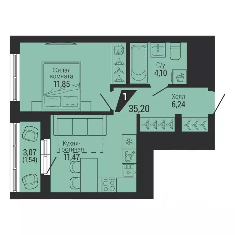 1-к кв. Свердловская область, Екатеринбург ул. Красных Командиров, 80 ... - Фото 2