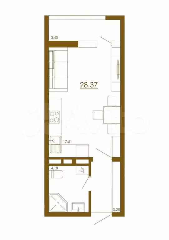 Квартира-студия, 28,4 м, 13/13 эт. - Фото 1