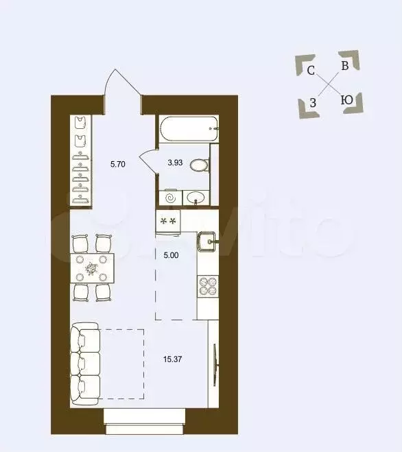 Квартира-студия, 30 м, 7/16 эт. - Фото 1