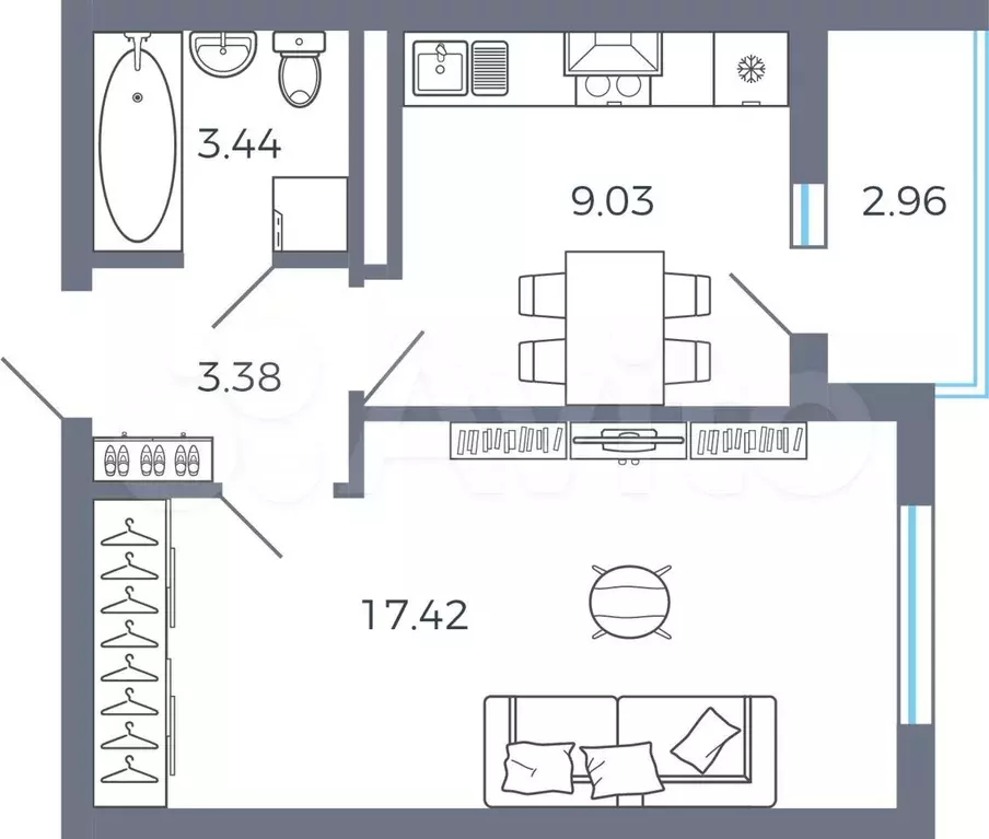 1-к. квартира, 34,8 м, 5/16 эт. - Фото 0