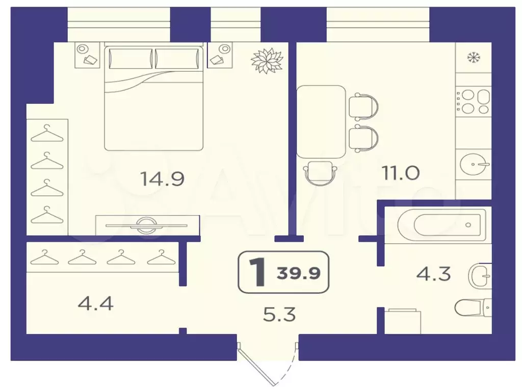 1-к. квартира, 39,9 м, 1/1 эт. - Фото 1