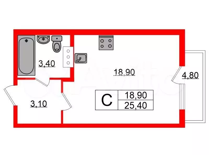 Квартира-студия, 25,4 м, 8/10 эт. - Фото 0