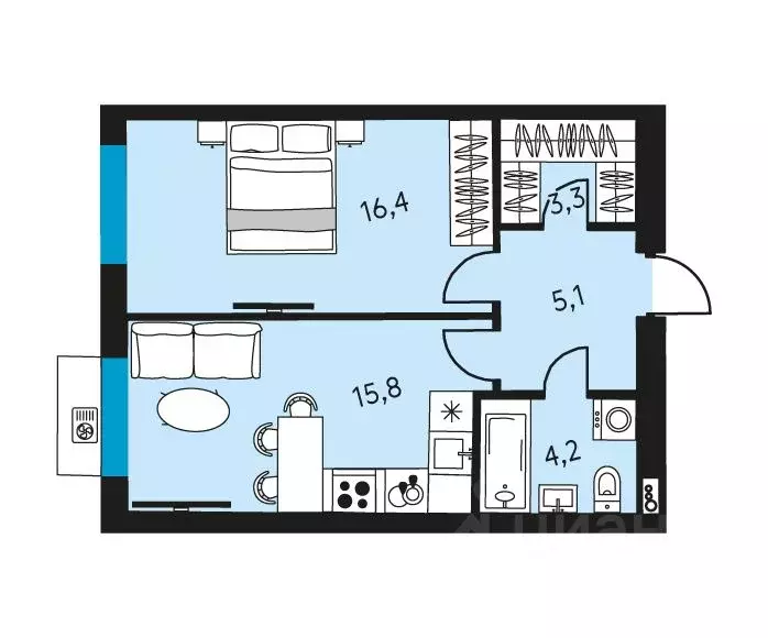 1-к кв. Пермский край, Пермь ул. Пушкина, 91 (44.8 м) - Фото 0