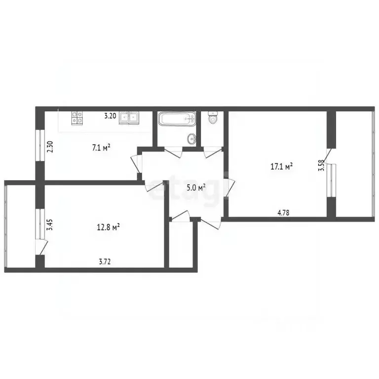 2-к кв. Вологодская область, Вологда ул. Маршала Конева, 12А (48.0 м) - Фото 2