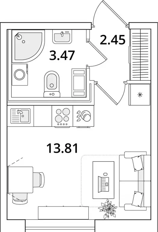 Студия Санкт-Петербург Кубинская ул., 82к3с1 (19.73 м) - Фото 0