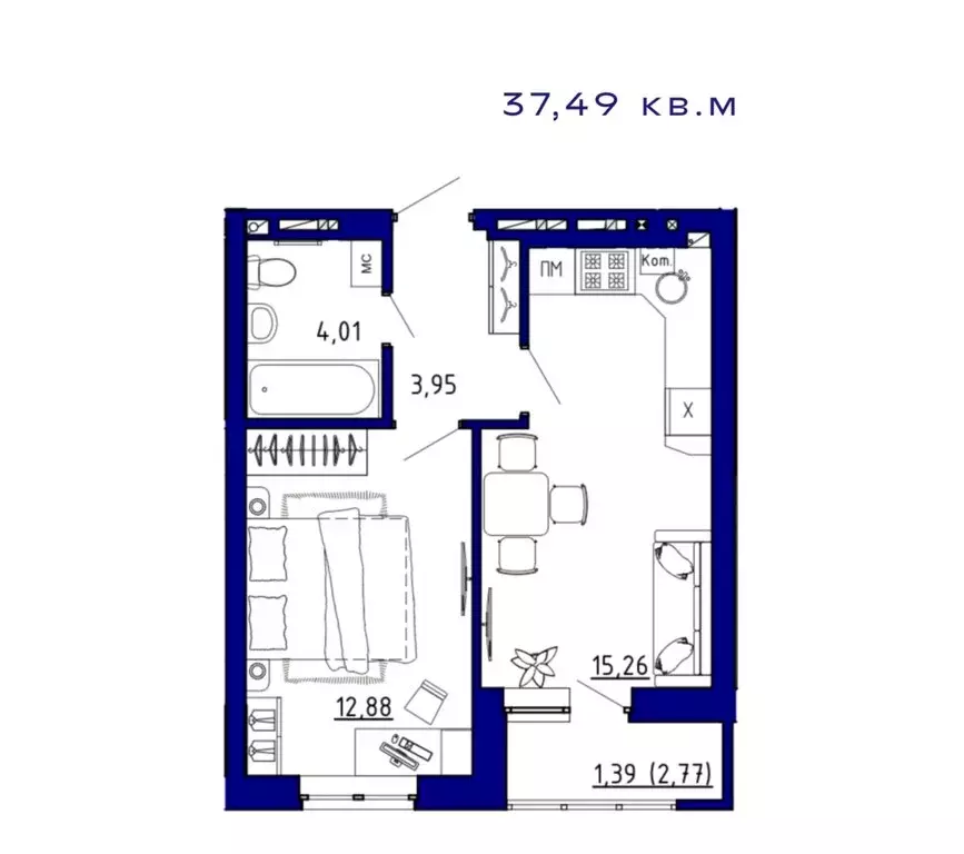 1-комнатная квартира: Аксай, ЖК Авиатор (37.49 м) - Фото 0