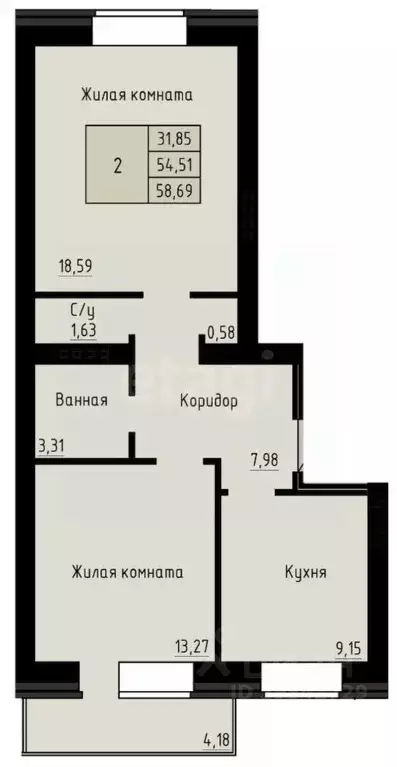 2-к кв. Архангельская область, Архангельск Рейдовая ул., 21к1 (58.69 ... - Фото 1