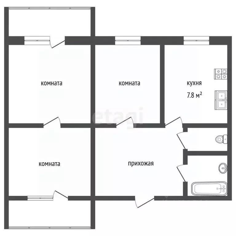 3-к кв. Самарская область, Самара просп. Карла Маркса, 489 (59.7 м) - Фото 2