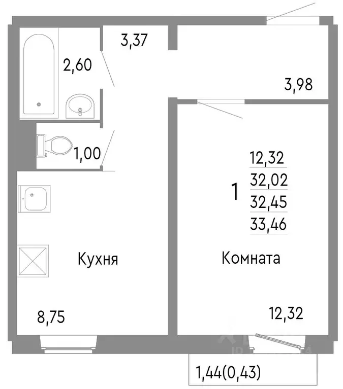 1-к кв. Челябинская область, Челябинск Нефтебазовая ул., 1к2 (32.45 м) - Фото 0