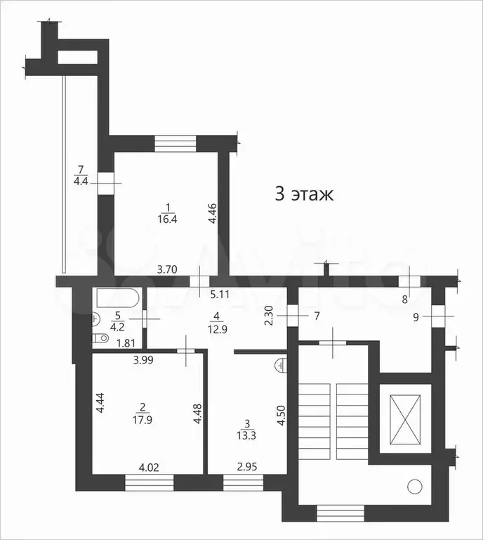 2-к. квартира, 63,2 м, 3/9 эт. - Фото 0