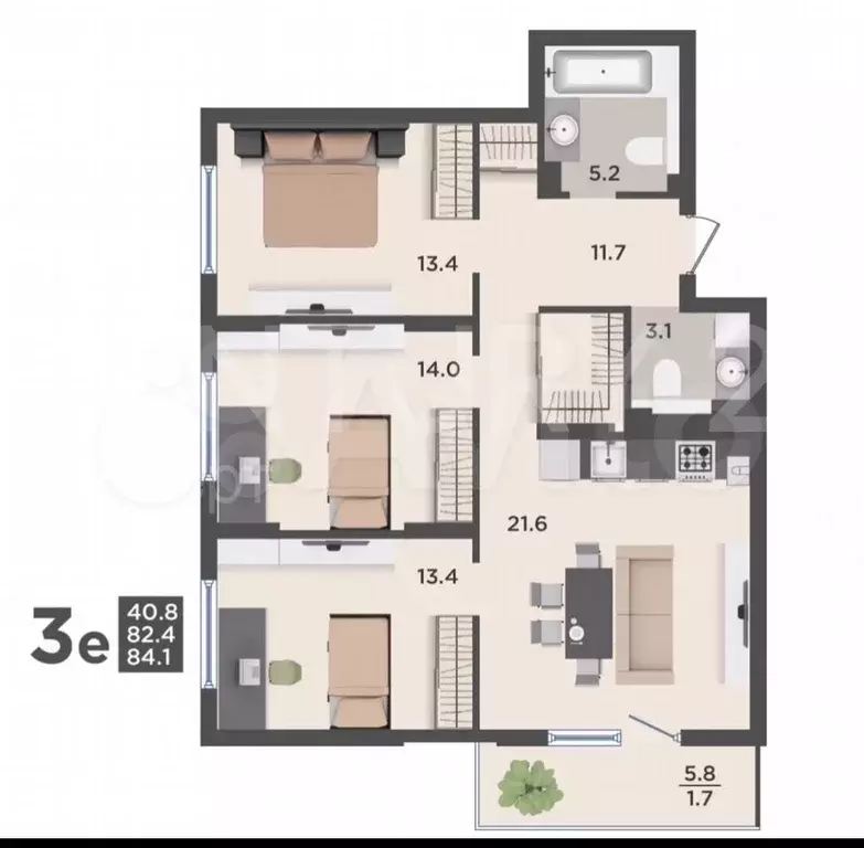 3-к. квартира, 88 м, 5/9 эт. - Фото 0