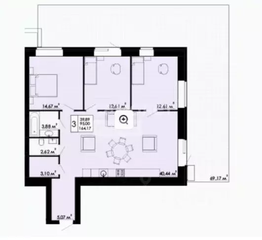 3-к кв. Калужская область, Калуга ул. Белые Росы, 3 (95.0 м) - Фото 2