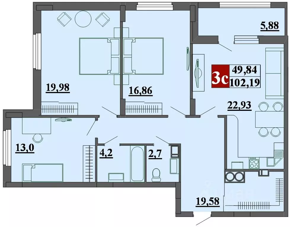 3-к кв. Рязанская область, Рязань ул. Фирсова, 14 (103.1 м) - Фото 0
