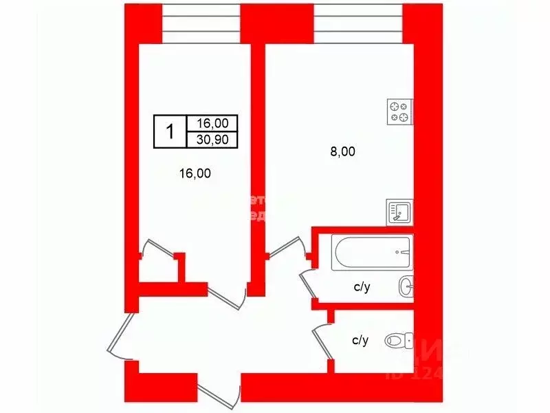 1-к кв. Санкт-Петербург ш. Революции, 43 (30.9 м) - Фото 1