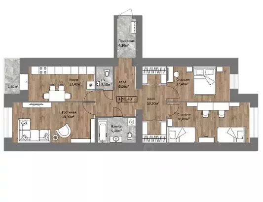 3-к кв. Ярославская область, Ярославль ул. Старая Костромская, 1 (95.0 ... - Фото 2