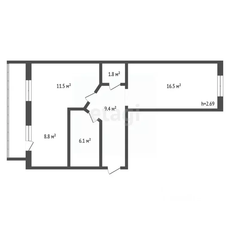 2-к кв. Амурская область, Благовещенск ул. Ломоносова, 223 (54.1 м) - Фото 1