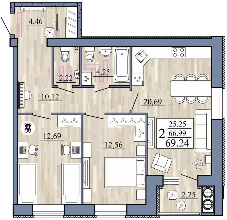2-к кв. Рязанская область, Рыбное  (69.24 м) - Фото 1
