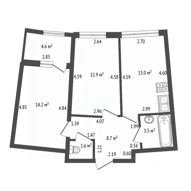 2-к кв. Санкт-Петербург наб. Миклухо-Маклая, 3к1 (56.6 м) - Фото 2