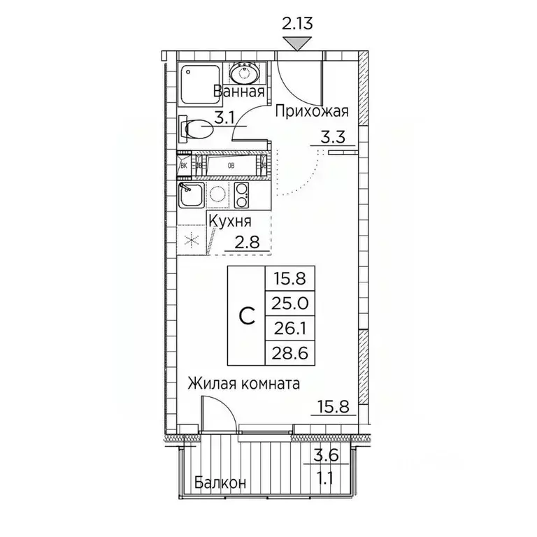 1-к кв. Приморский край, Владивосток ул. Расула Гамзатова, 7к3 (28.6 ... - Фото 1