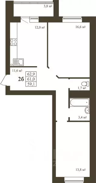 2-к кв. Тамбовская область, Тамбов Телецентр мкр,  (62.9 м) - Фото 0