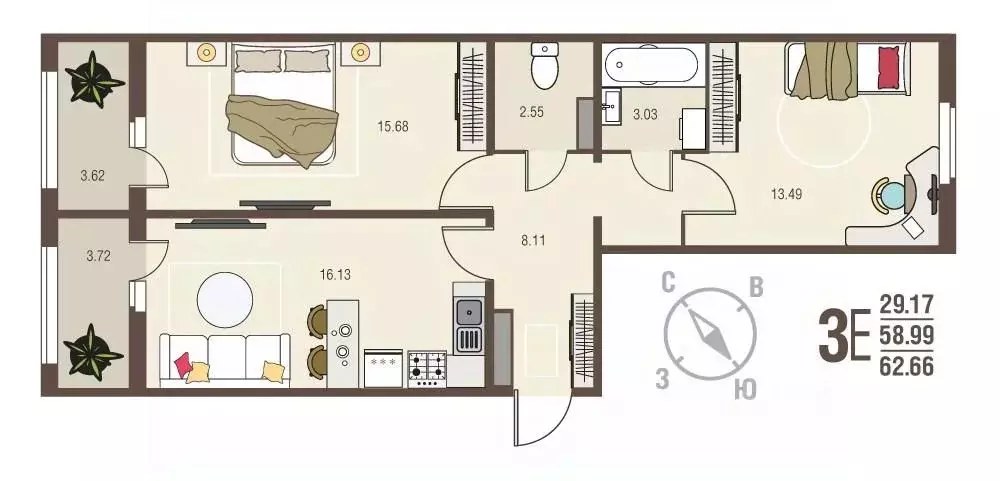 2-к кв. Воронежская область, с. Новая Усмань бул. Художников, 4 (62.66 ... - Фото 1