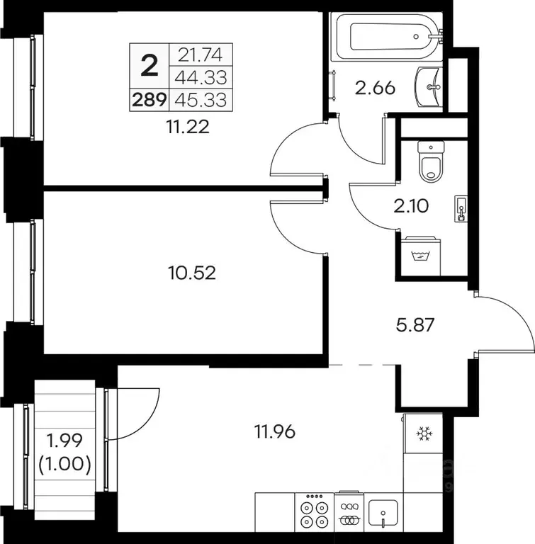 2-к кв. Мурманская область, Мурманск Долина Уюта тер.,  (45.33 м) - Фото 0