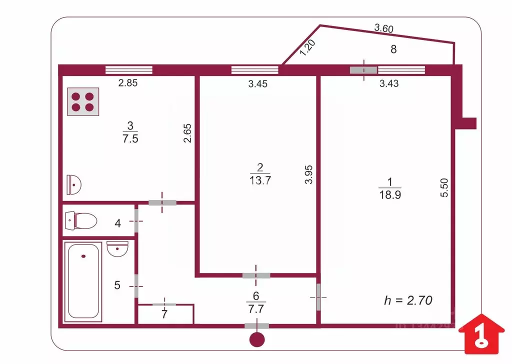 2-к кв. Омская область, Омск Заозерная ул., 28 (51.8 м) - Фото 2